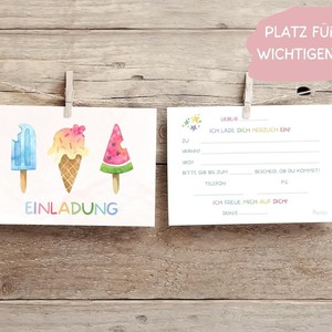Juego de Tarjetas de Invitación de Helado de Verano, Papel Rectangular Personalizado, Barnizado Mate, Impresión Digital Hecha a Mano para Cumpleaños - Product Image 2
