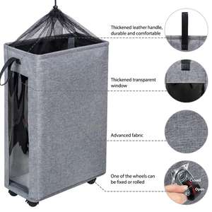 Slim <strong>Laundry</strong> Hamper Large Tall <strong>Laundry</strong> <strong>Basket</strong> on Wheels Clear Window Visible Dirty Clothes Hamper <strong>Thin</strong> Clothes Storage <strong>Basket</strong> - Product Image 5