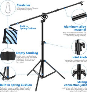 <span class=keywords><strong>Neewer</strong></span>-Support pour lampe de photographie <span class=keywords><strong>2</strong></span> en 1, trépied robuste en alliage d'aluminium de 9,7 pieds avec bras de flèche de 3,8 pieds et sac de sable vide pour - Product Image 6
