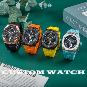 Montres de luxe personnalisées, montre squelette pour hommes avec logo, montre-bracelet mécanique à bracelet en silicone, montre automatique étanche 5atm pour hommes - Product Image 1