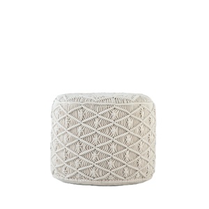 Puf Otomano de Piso Moderno, Tejido a Mano, de Algodón, Estilo Cable, con Mechones, Color Marfil, para Oficina en Casa - Product Image 1