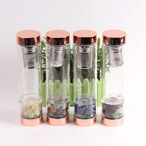 Crystal Gemstone Infused Water Bottle rose gold Borosilicate Glass Water Bottle with Tea Strainer quartz water bottles for yoga