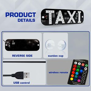 ไฟ LED ป้ายแท็กซี่ RGB เชื่อมต่อผ่าน USB พร้อมรีโมทคอนโทรล ควบคุมการกระพริบและการจางลง สำหรับติดตั้งภายนอกรถยนต์ - Product Image 2