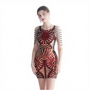 18126# Small Halter Neck Chiffon <b>Sequin</b> Beaded Summer Party Mermaid Gown Sexy <b>Skirt</b> - Product Image 3