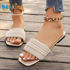 Ehanking Women's Pearl Slippers Outdoor <b>Sports</b> Beach Flats Sandals Female Comfortable Non Slip Beach <b>Flip</b> <b>Flops</b> Sandals - Product Image 4