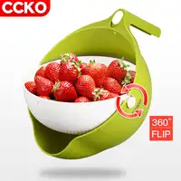 CCKO CK9520 रसोई प्लास्टिक झरनी के साथ 360 डिग्री कताई कोलंडर और कटोरा धोने फल और सब्जी के लिए संभाल