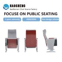 Chaise d'auditorium de luxe en alliage d'aluminium, rembourrage en tissu de haute qualité, tablette d'écriture pliable en bois pour salle de conférence