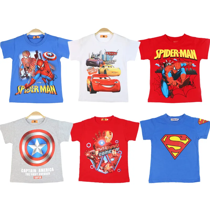 Camiseta de manga corta de algodón para niños, ropa de verano para bebés, top de media manga, camiseta de Spiderman a la moda