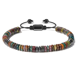Pulsera Ajustable con Cuentas, Diseño Geométrico Unisex, Mezcla de Piedras Negras y Grises, Joyería de Regalo, Origen Yiwu AD1212 - Product Image 3