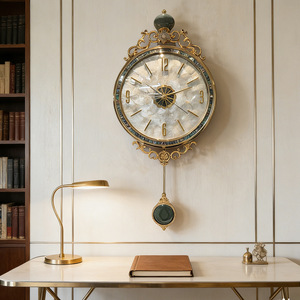 European Style Wall <b>Clock</b> Round Metal Silent Quartz <b>Clock</b> <b>Battery</b> Powered Home Decoration Living Room <b>Clock</b> - Product Image 2