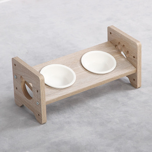 Mangkuk anjing ditinggikan bambu dan kayu mangkuk hewan peliharaan tinggi makanan kucing dan anjing dan dudukan air tempat makan hewan peliharaan dengan dua mangkuk - Product Image 5