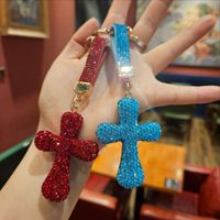 Porte-clés PVC en forme de croix avec strass, pendentif léger de luxe, porte-clés de voiture tendance, breloque de sac à main pour couple, vente en gros