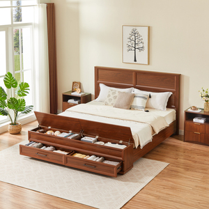 Lit king size avec banc de rangement 4 tiroirs en noyer, mobilier de chambre moderne - Product Image 3