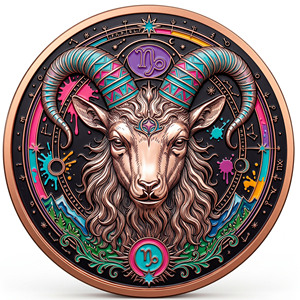 Moneda de Cobre Puro 999 de 5 oz, <span class=keywords><strong>Capricornio</strong></span>, Serie <span class=keywords><strong>12</strong></span> Signos del Zodíaco, Colorida en 3D con UV, Alto Relieve, Edición Coleccionista Creativa - Product Image 2
