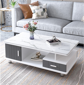 طاولة قهوة منزلية من الزجاج المقسّى، طاولة غرفة معيشة فاخرة بسيطة وعصرية - Product Image 2