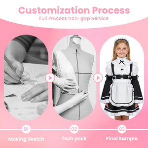 Abito da cameriera gotico bianco e nero con spalle scoperte, colletto a balze, fiocco decorativo, grembiule e fascia per capelli per feste e <span class=keywords><strong>cosplay</strong></span> da ragazza - Product Image 2