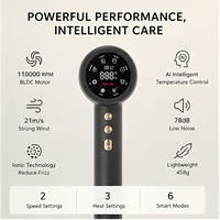 Sèche-cheveux ionique en céramique intelligent à contrôle de température par IA, moteur BLDC haute vitesse, 6 réglages de chaleur, accessoires magnétiques, pour hôtels et camping-cars