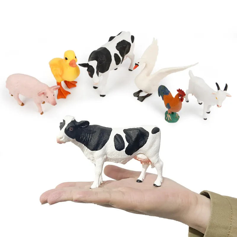 6pcs 플라스틱 시뮬레이션 동물 모델 장난감 세트 PVC 농장 암소 Ducky 동물 인형 장난감 세트 유아 및 어린이를위한 모델