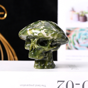 Wholesales Natural Healing <strong>Stone</strong> Crystal Carvings Hsiuyen <strong>Jade</strong> Mushroom Skulls Crystals for Halloween Decorations - Product Image 2