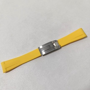 Accessoires de montre, fermoir pliant en acier inoxydable, 20MM*180MM, extrémité incurvée, bracelet en caoutchouc silicone jaune - Product Image 4