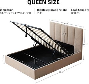 <span class=keywords><strong>Letto</strong></span> Imbottito di Alta Qualità Effetto Pelle con Meccanismo Idraulico, Contenitore Beige con Sollevamento a Gas e <span class=keywords><strong>Testiera</strong></span> - Product Image 2