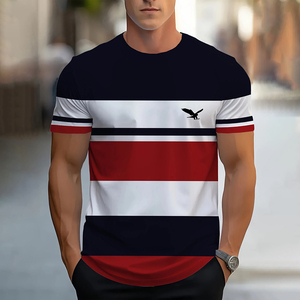 Camiseta de Hombre a Rayas con Estampado Digital, Camiseta de Verano Corta Informal, Estilo Urbano Versátil, Camiseta de Sublimación de Moda Masculina, Logotipo Personalizado - Product Image 1