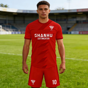 Camiseta de Fútbol Personalizada con Número y Logotipo, Color Rojo, Duradera, de Secado Rápido, Uniforme de Fútbol - Product Image 2