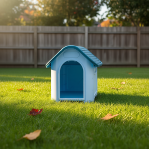 Nichoir pour chien en plastique bleu 23,2x29,5x26 pouces, abri extérieur moderne pour animaux de compagnie, pour races moyennes, utilisable toute l'année - Product Image 2