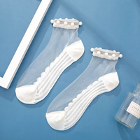 Chaussettes fines en cristal transparent pour filles Chaussettes mignonnes mode d'été respirantes à la cheville Chaussettes en maille de dentelle Chaussettes transparentes pour femmes