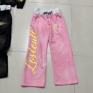 Özel Jwide bacak alevlendi Baggy yığılmış asit yıkanmış <span class=keywords><strong>Sweatpants</strong></span> sıkıntılı çift kemer Rhinestone ter pantolon pantolon erkekler için - Product Image 3