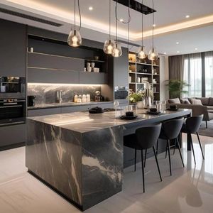 Gabinetes de cocina de gama alta Juego de gabinetes de cocina planos con gabinetes de cocina de tablero de partículas de isla - Product Image 3