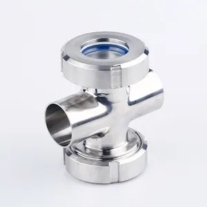 Sanitary four-way mirror 304 stainless steel welded cross type sight cup butt welded loose pipe
