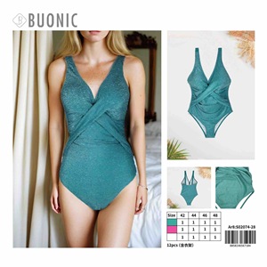 Costume da bagno intero da donna Buonic, colore verde acqua, taglia 42 44 46 48, con scollo a V e incrocio sul davanti, per la spiaggia - Product Image 1