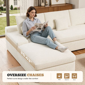 Sofá Cama Seccional Moderno de Corduroy Extra Grande con Cojines Desmontables y Gruesos de Esponja para Sala de Estar Amplia - Product Image 4