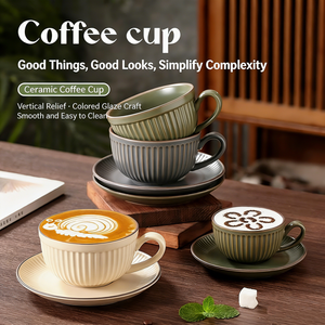 Ensemble de tasses à café Kingze au design moderne, résistantes à la chaleur, sans BPA, sûres, avec soucoupes en céramique vintage italienne pour restaurants et cafés - Product Image 1