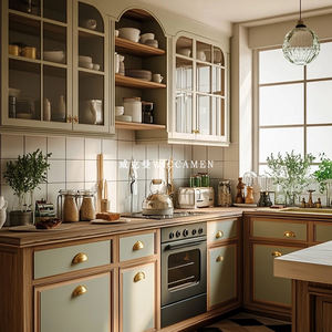 Mobili da Cucina in Stile Francese, Armadi su Misura per Tutta la Casa, Librerie in Stile Antico, Cabina Armadio in Legno Massello con Vetro Intagliato Chengdu - Product Image 1