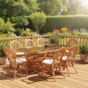 ชุดโต๊ะรับประทานอาหารหวายสไตล์โมเดิร์นแบบไม่พับได้ สำหรับร้านอาหารและโรงแรม ใช้กลางแจ้ง โต๊ะยาว - Product Image 4