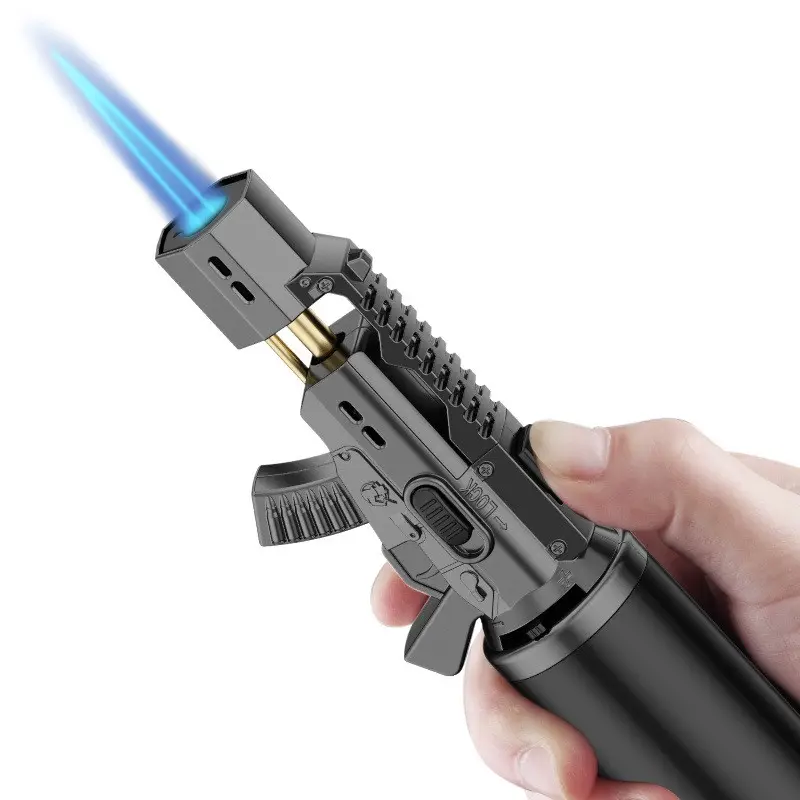 Cool Gun Shape 360 Graus ignitor Torch churrasco alta temperatura butano Jet Lighter Blue Flame