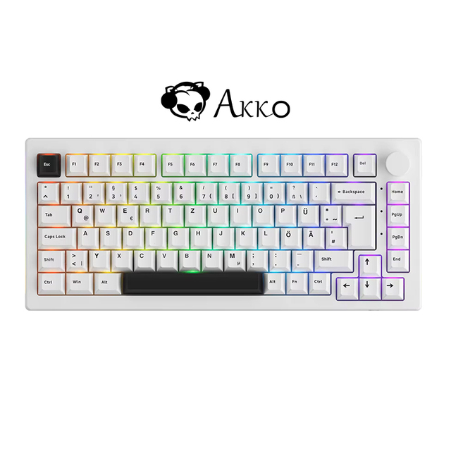 AKKO Black on White 5075B Plus ISO Gaming Mechanical Keyboards PBT Customizable Keycaps Keyboards