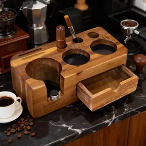 Soporte organizador de cajón rectangular clásico de madera de 51 mm para tamper de café multifunción, soporte para portafiltro de <span class=keywords><strong>molinillo</strong></span> 3/5 y estante de almacenamiento - Product Image 1