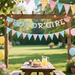 <span class=keywords><strong>Guirlande</strong></span> de fanions triangulaires bleus et roses avec paillettes pour dévoilement du sexe du bébé, fête prénatale, décoration de fond - Product Image 1