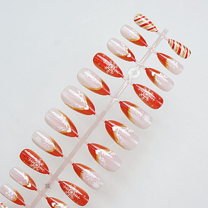 Faux ongles à presser de Noël, motif amande, effet œil de chat, feuille d'or, flocon de neige, cerf, bloc de couleurs français, réutilisables, manucure festive - Product Image 4