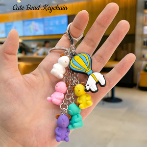 Hot Air Balloon New 3D Hot Air Balloon Bead Keychains Bulk Mini Rubber Charms Bag Accessories Llavero Little Bear Keychain