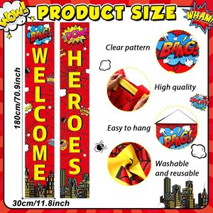 Banderas de bienvenida para puerta con diseño de telaraña roja, letreros de bienvenida para porche con arañas, decoración colgante de bienvenida, pancartas de telaraña para puerta. - Product Image 3