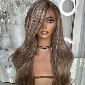 Perruque en cheveux humains vierges bruts russes européens de qualité supérieure 12A, avec dentelle HD, cuticules alignées, ondulée, avec mèches brunes - Product Image 6