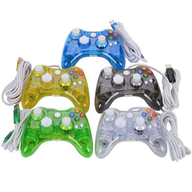 Transparent Game Pad With LED for XBOXes 360 Wired Game Joystick for XBOXes 360 Controller With USB Cable