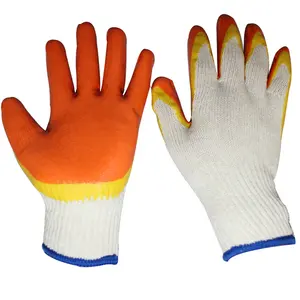 Suncend 10G De polietileno De Trabajo De algodon Guantes De Seguridad con doble capa recubierto De latex amarillo naranja 2 Colo