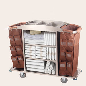 Carrito <span class=keywords><strong>de</strong></span> <span class=keywords><strong>limpieza</strong></span> móvil para hotel, carrito <span class=keywords><strong>de</strong></span> <span class=keywords><strong>limpieza</strong></span> <span class=keywords><strong>de</strong></span> acero inoxidable para hoteles con bolsas <span class=keywords><strong>de</strong></span> lino con múltiples bolsillos - Product Image 3