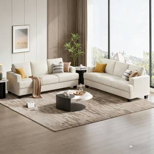 Juego de Sofás Modernos Dwoo de 2 Piezas en Tela de Pana, Cómodos Cojines Gruesos, 6 Plazas, Brazos Cuadrados, para Sala de Estar - Product Image 1