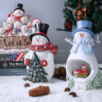 Patung pria natal Resin dengan lampu Led, patung Resin bunga salju untuk dekorasi dengan lampu Led